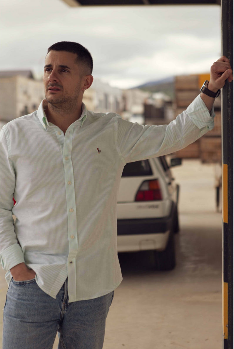CAMISA OXFORD RAYAS VERDE PATADEGAYO