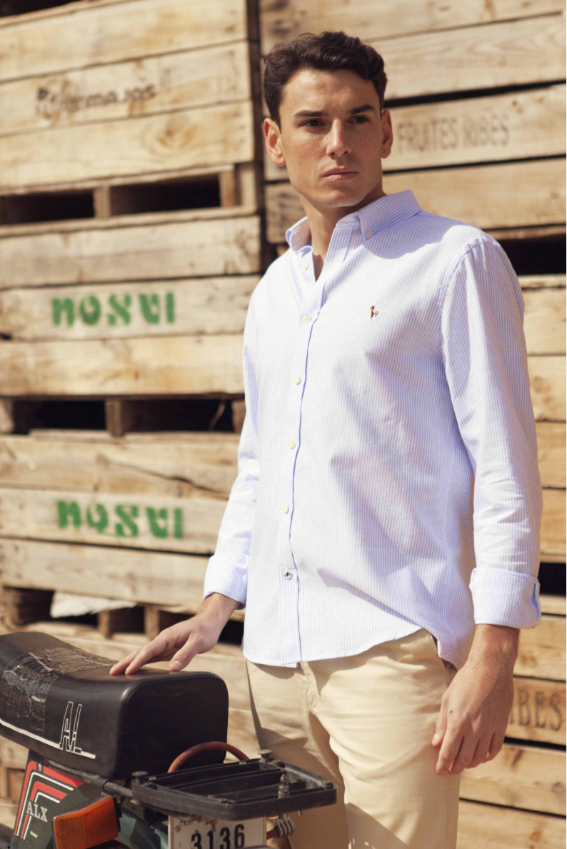 CAMISA OXFORD RAYAS CELESTE PATADEGAYO