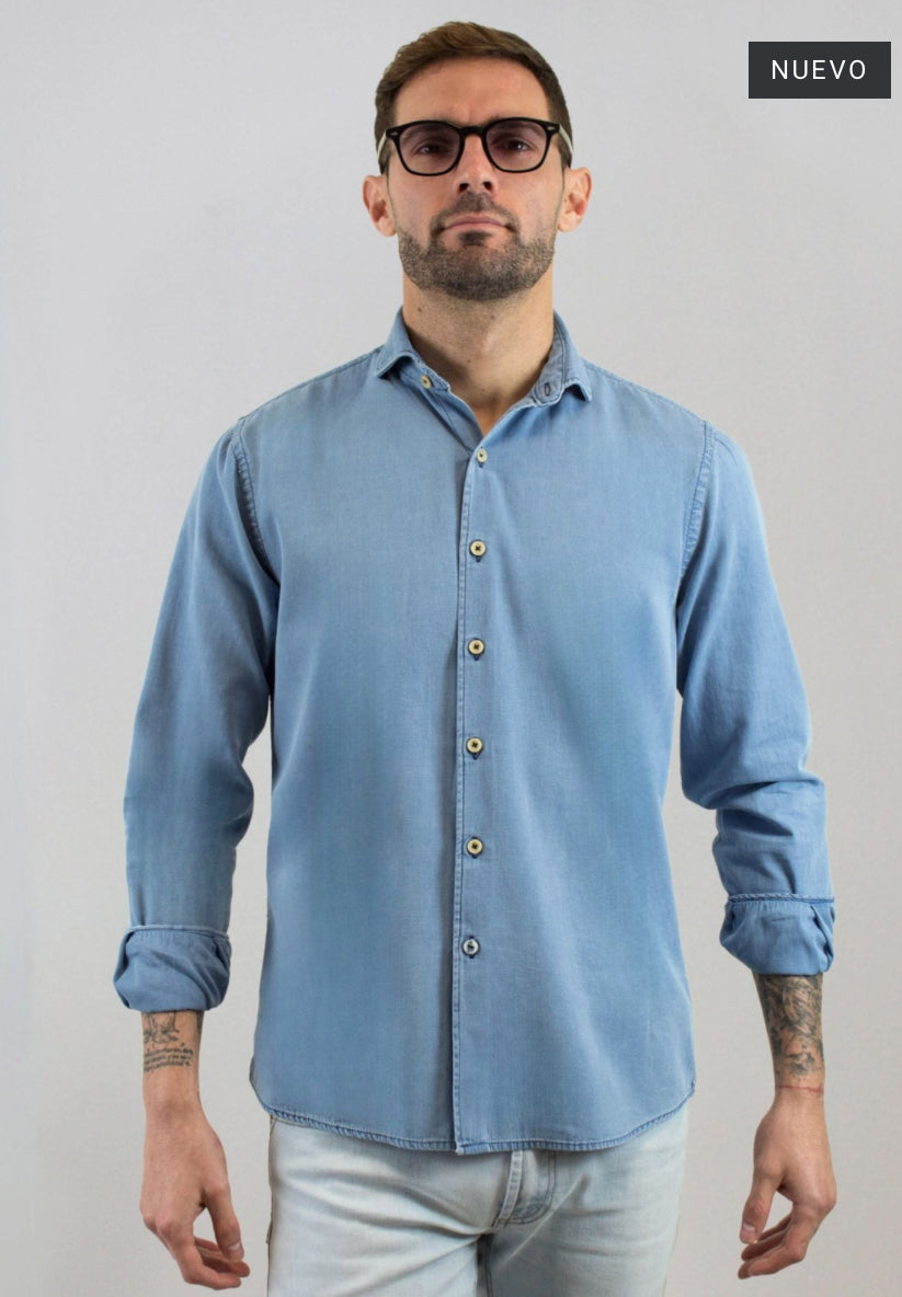 CAMISA DENIM ESTRUCTURA BLEACHED PATADEGAYO
