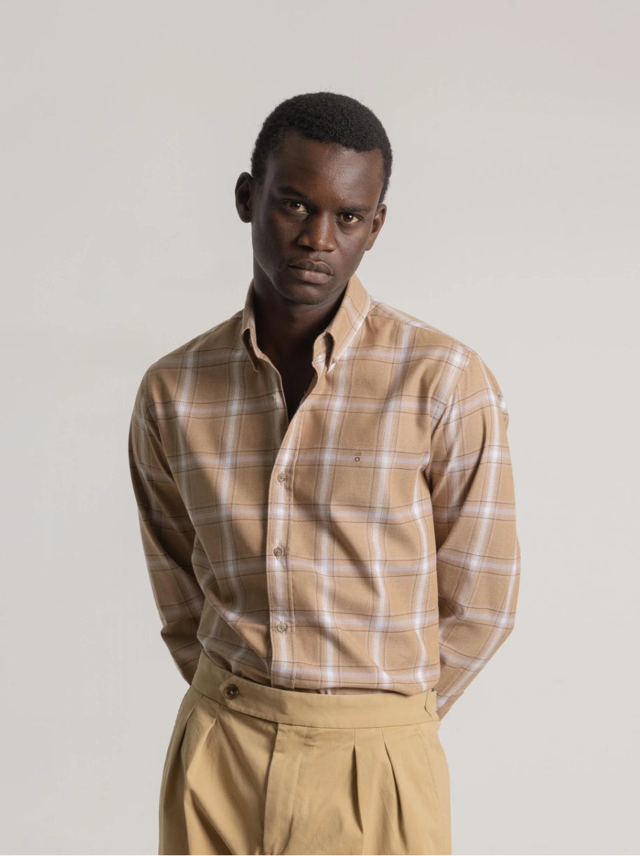 CAMISA CASUAL CUADRO TARTÁN CARAMELO PUROEGO