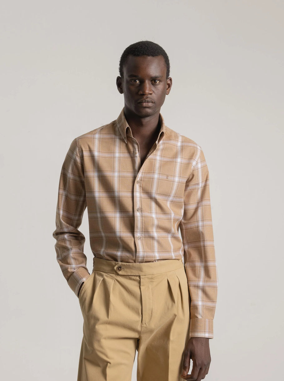 CAMISA CASUAL CUADRO TARTÁN CARAMELO PUROEGO