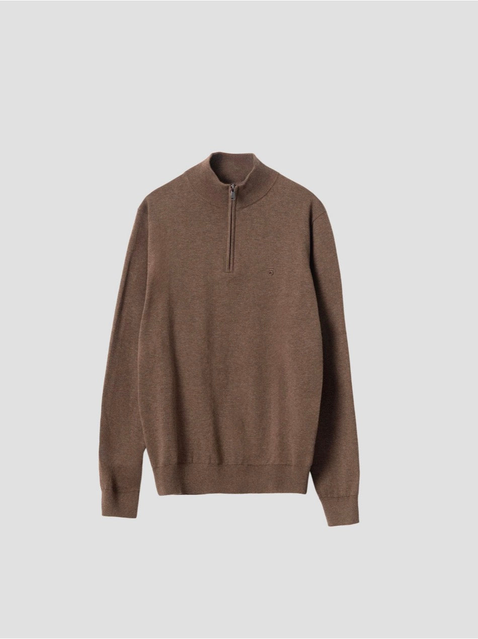 PUROEGO JERSEY CUELLO MOCK CREMALLERA MARRÓN