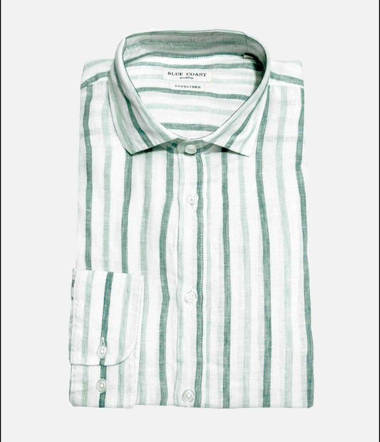 CAMISA LINO RAYA BICOLOR VERDE BLUE COAST