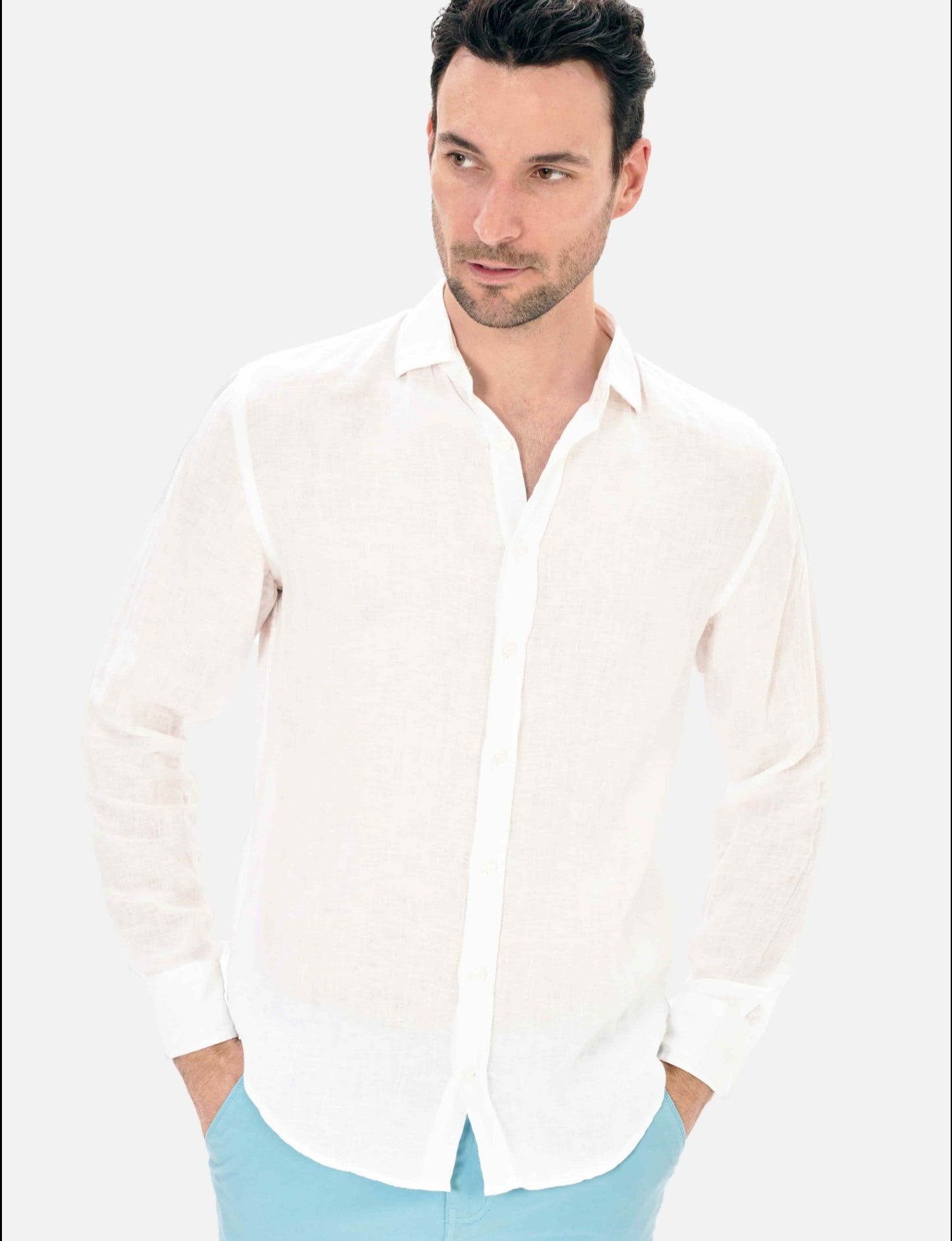 CAMISA LINO CUELLO ITALIANO BLANCO BLUE COAST