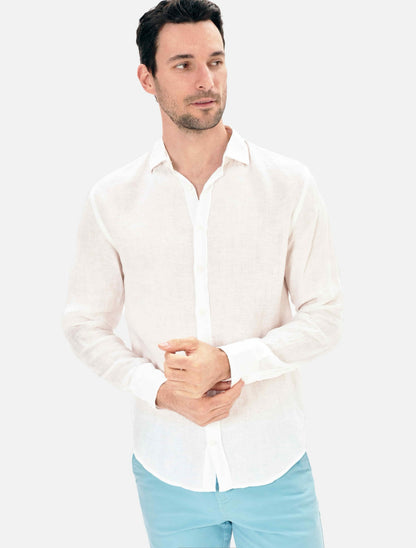 CAMISA LINO CUELLO ITALIANO BLANCO BLUE COAST