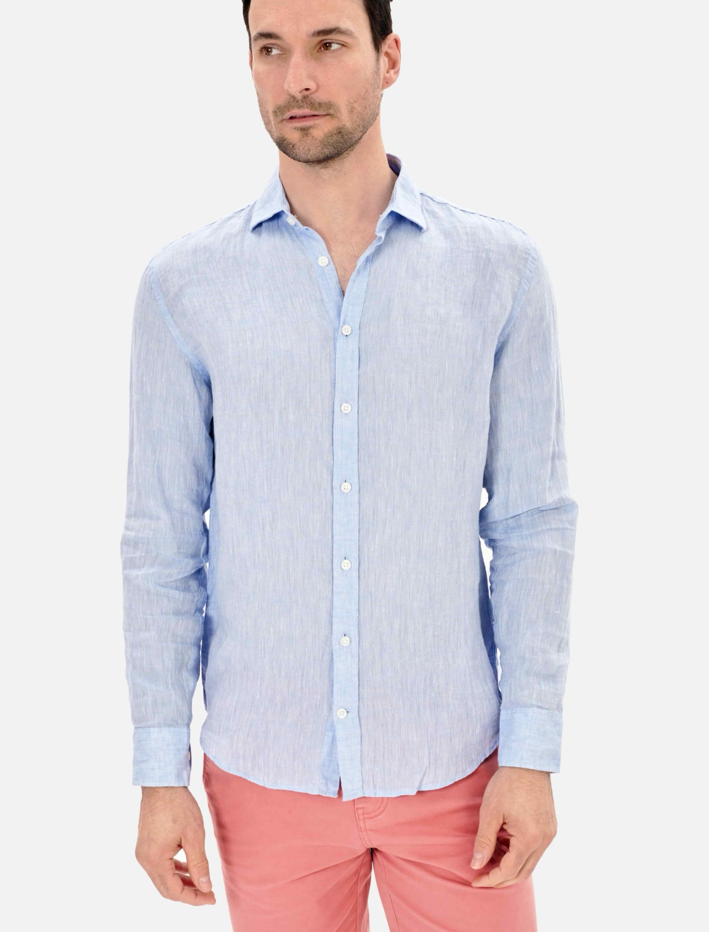 CAMISA LINO CUELLO ITALIANO CELESTE BLUE COAST