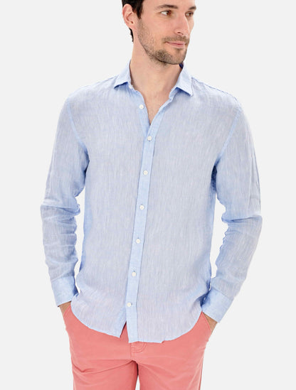 CAMISA LINO CUELLO ITALIANO CELESTE BLUE COAST