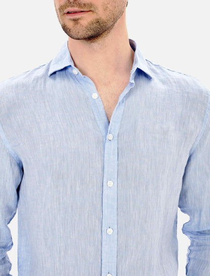 CAMISA LINO CUELLO ITALIANO CELESTE BLUE COAST