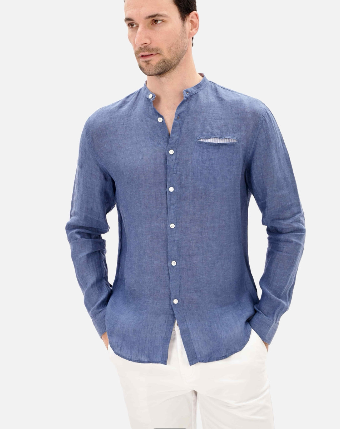 CAMISA LINO CUELLO MAO AZUL BLUE COAST