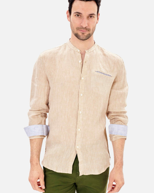 CAMISA LINO CUELLO MAO BEIGE BLUE COAST