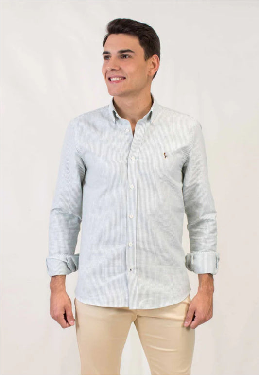 CAMISA OXFORD RAYAS VERDE OLIVA PATADEGAYO