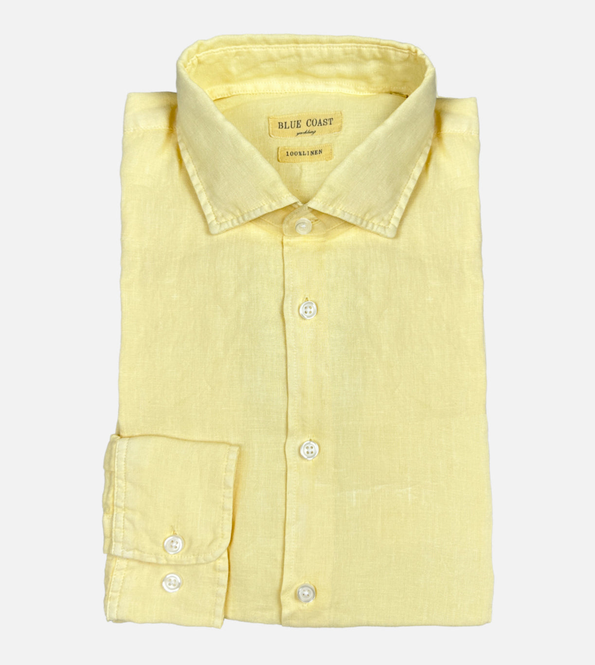 CAMISA LINO CUELLO ITALIANO GARMENT DYED AMARILLO