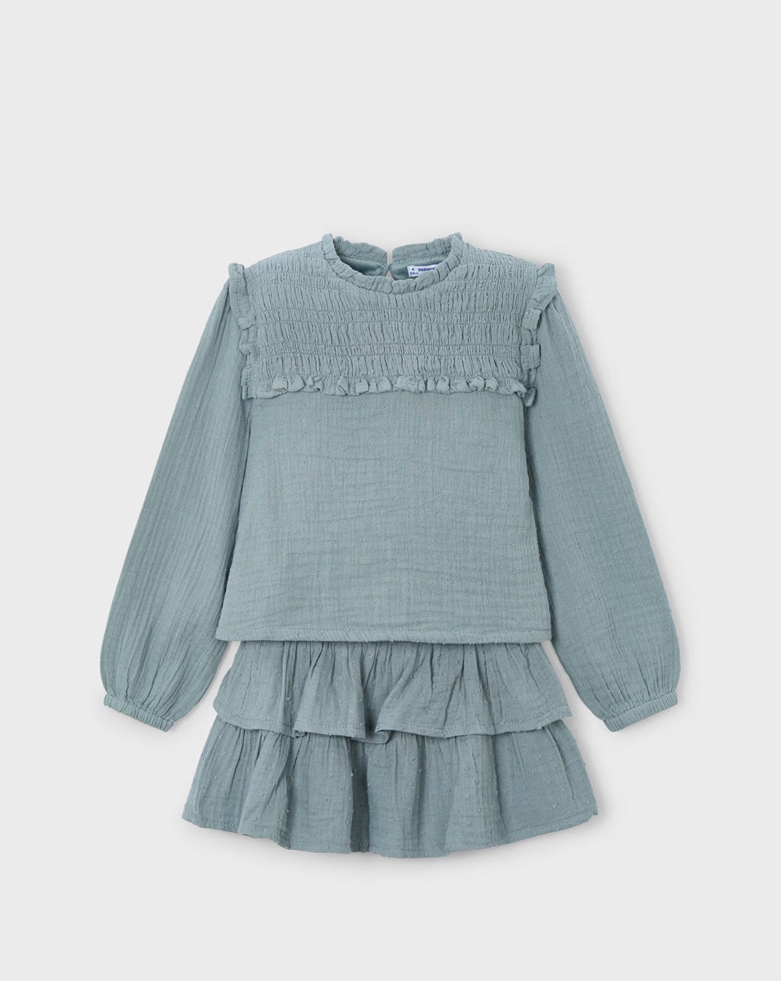 CONJUNTO 4933 BLUSA Y FALDA DE VOLANTES VERDE MAYORAL NIÑA