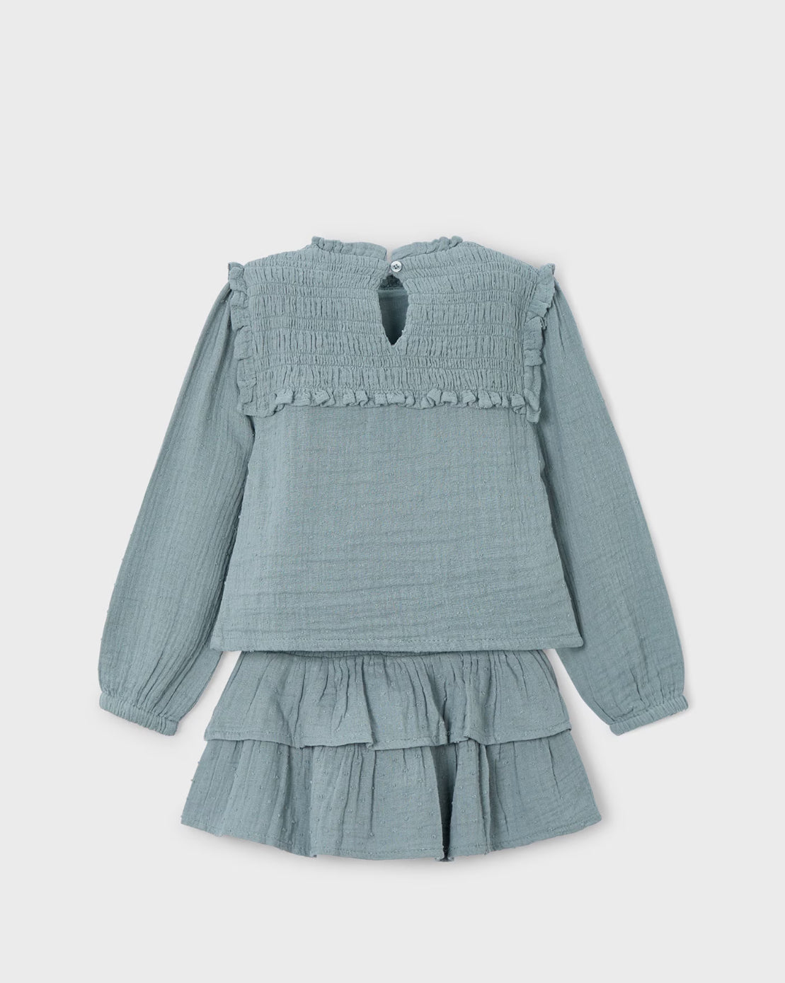CONJUNTO 4933 BLUSA Y FALDA DE VOLANTES VERDE MAYORAL NIÑA