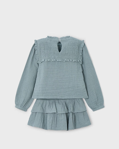 CONJUNTO 4933 BLUSA Y FALDA DE VOLANTES VERDE MAYORAL NIÑA