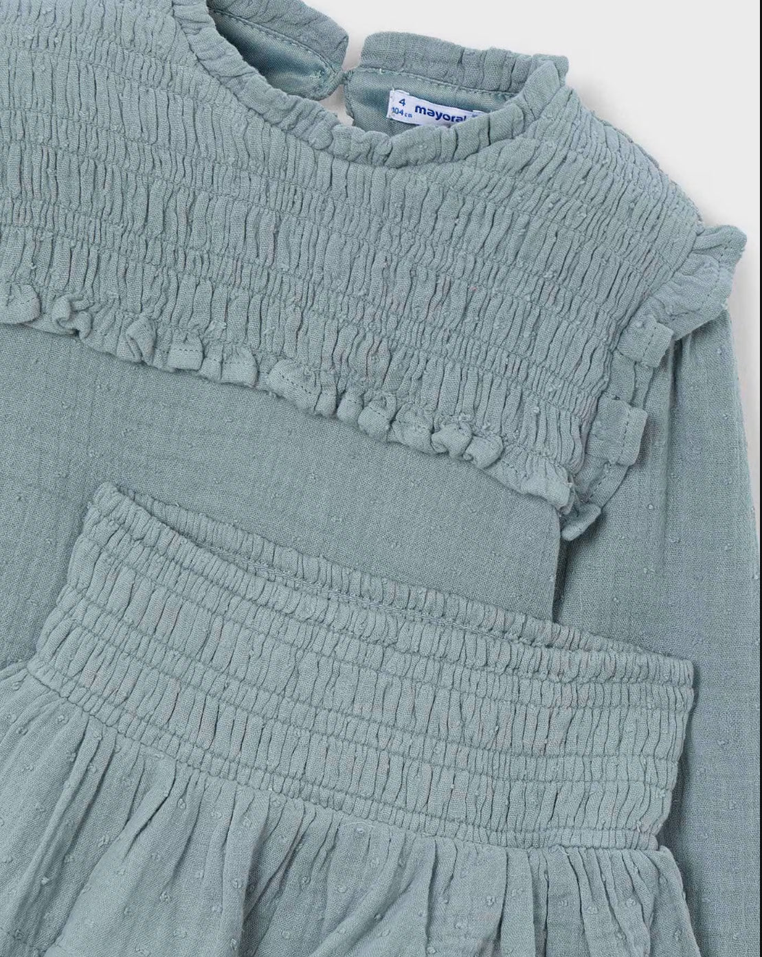 CONJUNTO 4933 BLUSA Y FALDA DE VOLANTES VERDE MAYORAL NIÑA