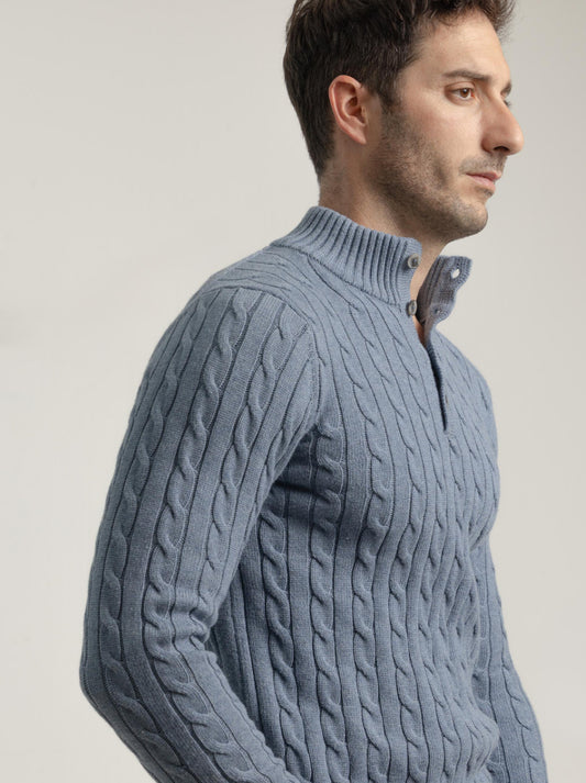 JERSEY CABLE KNIT CUELLO MOCK AZULÓN PUROEGO
