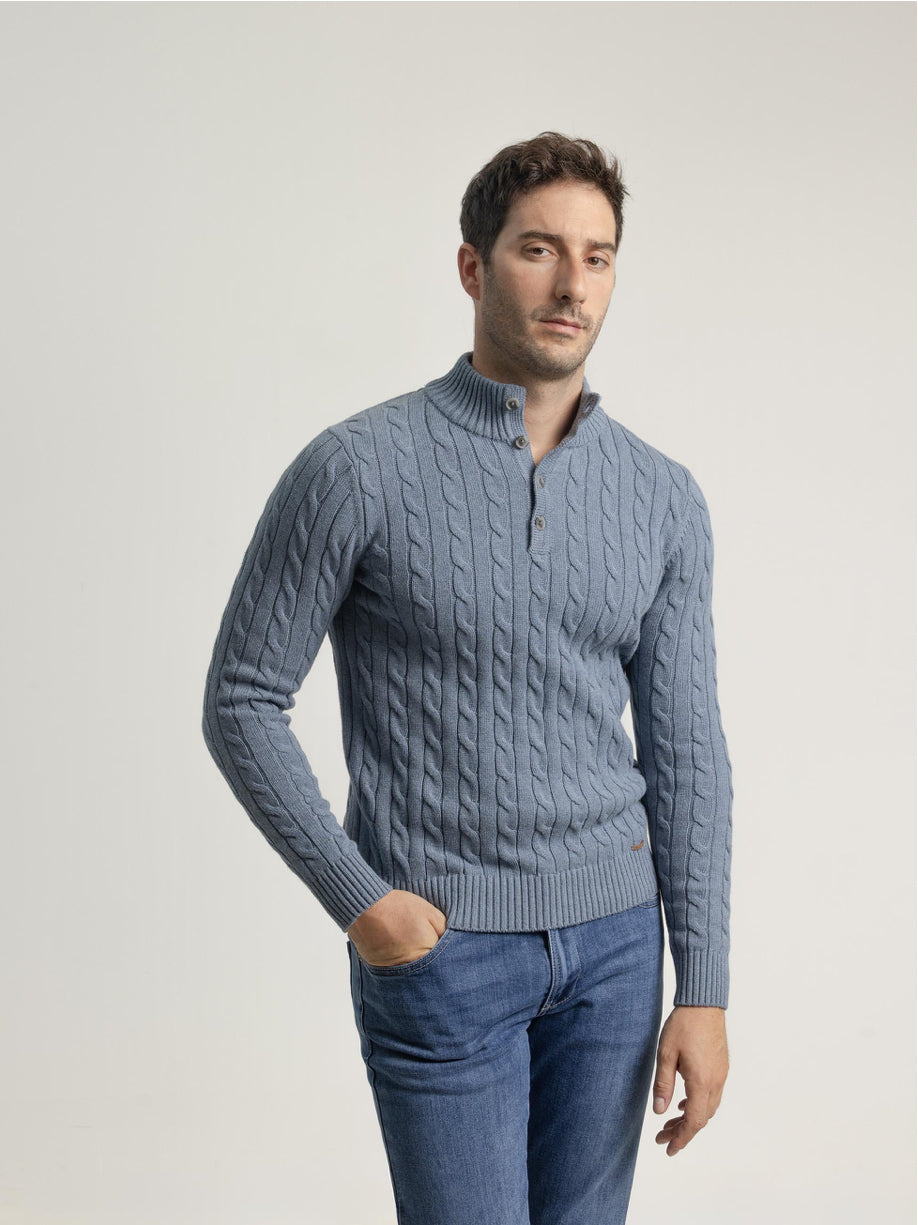 JERSEY CABLE KNIT CUELLO MOCK AZULÓN PUROEGO