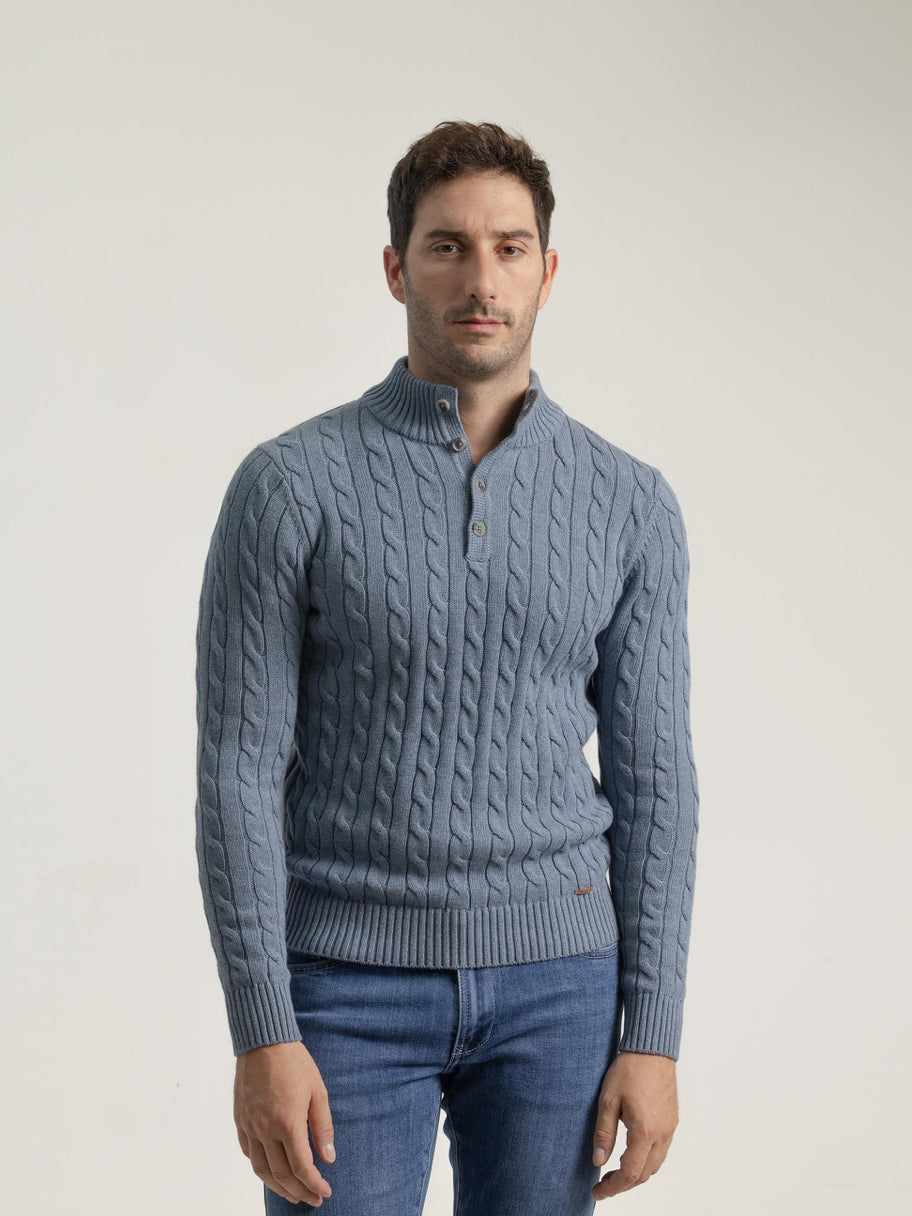 JERSEY CABLE KNIT CUELLO MOCK AZULÓN PUROEGO