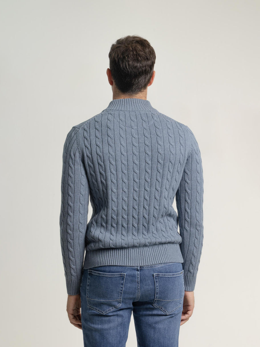 JERSEY CABLE KNIT CUELLO MOCK AZULÓN PUROEGO