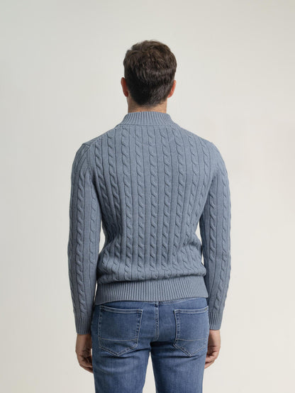 JERSEY CABLE KNIT CUELLO MOCK AZULÓN PUROEGO