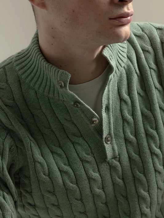 JERSEY CABLE KNIT CUELLO MOCK VERDE AGUA PUROEGO