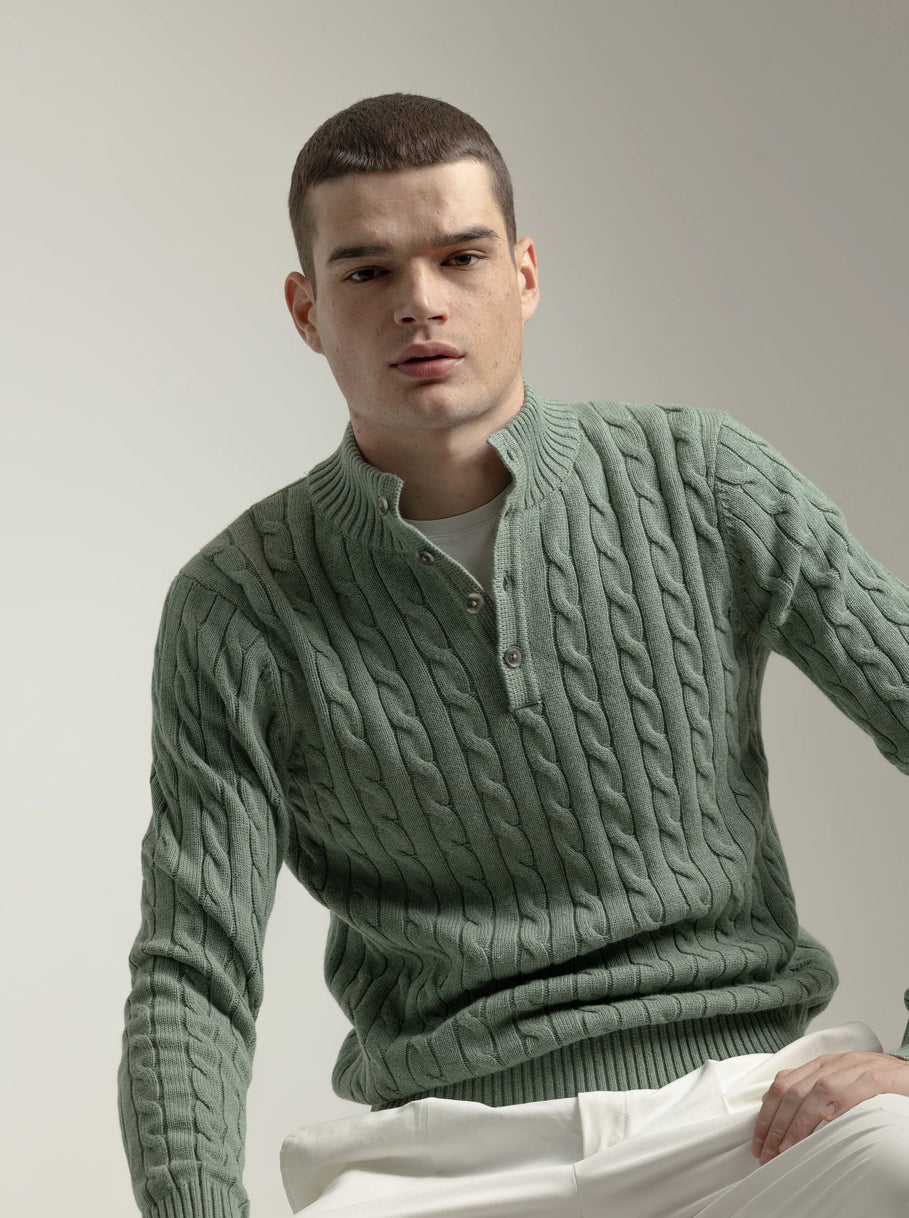 JERSEY CABLE KNIT CUELLO MOCK VERDE AGUA PUROEGO