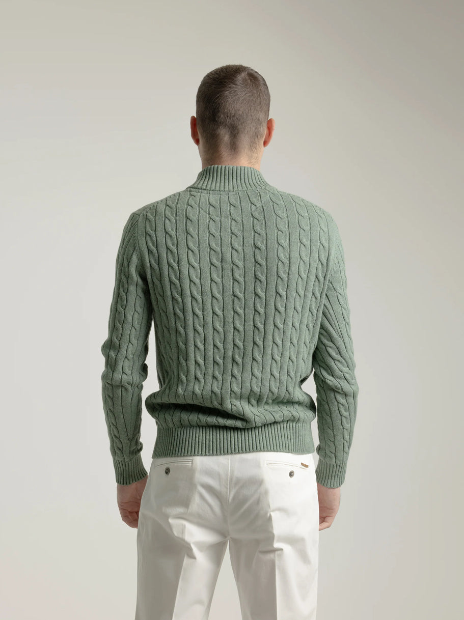 JERSEY CABLE KNIT CUELLO MOCK VERDE AGUA PUROEGO