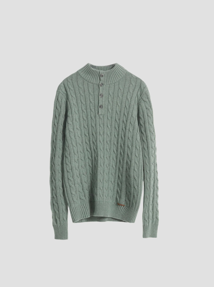JERSEY CABLE KNIT CUELLO MOCK VERDE AGUA PUROEGO