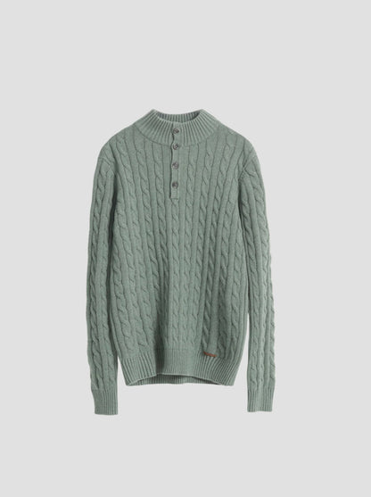 JERSEY CABLE KNIT CUELLO MOCK VERDE AGUA PUROEGO