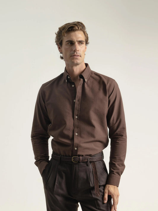 CAMISA OXFORD ALGODÓN CHOCOLATE PUROEGO