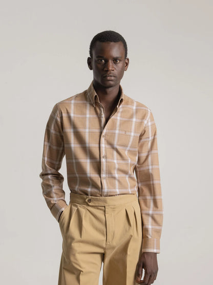 CAMISA CASUAL CUADRO TARTÁN CARAMELO PUROEGO
