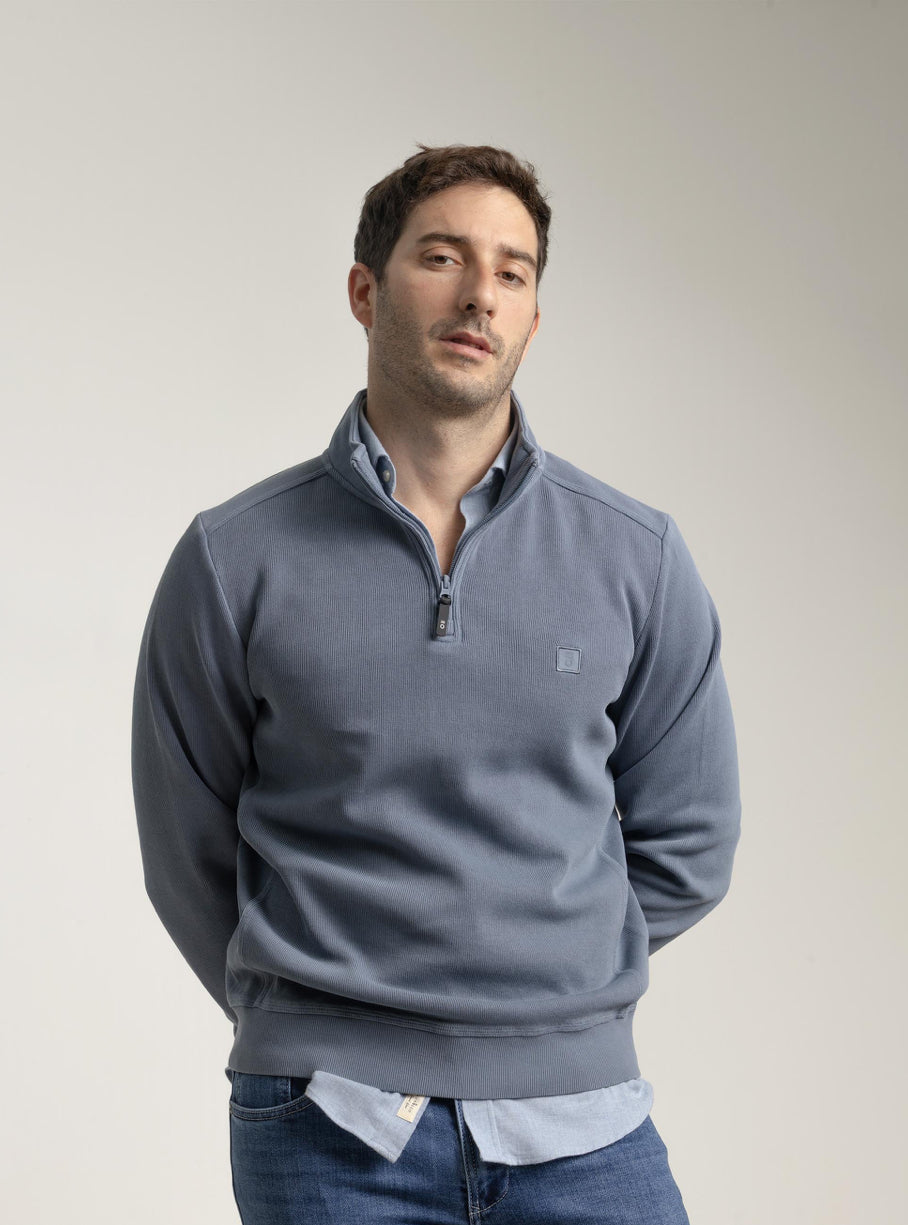 SUDADERA CUELLO CREMALLERA AZUL PUROEGO