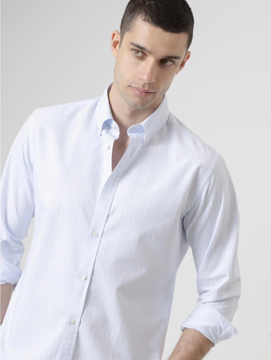 CAMISA ALGODÓN RAYAS CELESTE PUROEGO