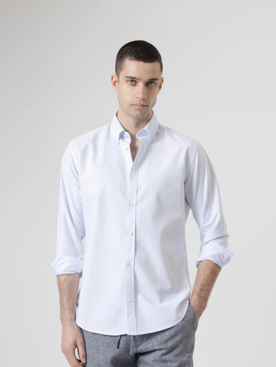 CAMISA ALGODÓN RAYAS CELESTE PUROEGO