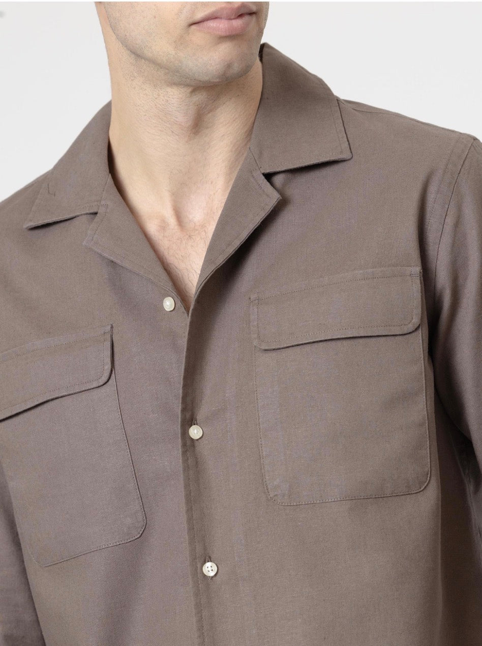 CAMISA SET LINO MARRÓN CHOCOLATE PUROEGO