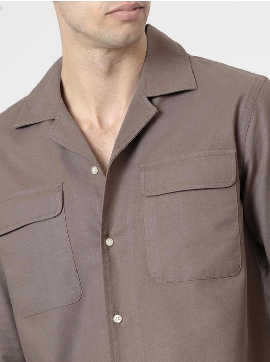 CAMISA SET LINO MARRÓN CHOCOLATE PUROEGO