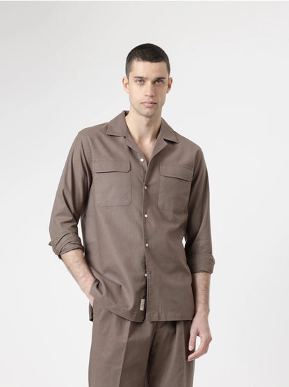 CAMISA SET LINO MARRÓN CHOCOLATE PUROEGO
