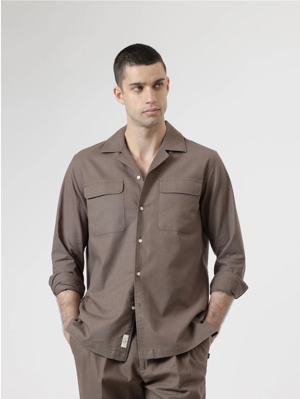 CAMISA SET LINO MARRÓN CHOCOLATE PUROEGO
