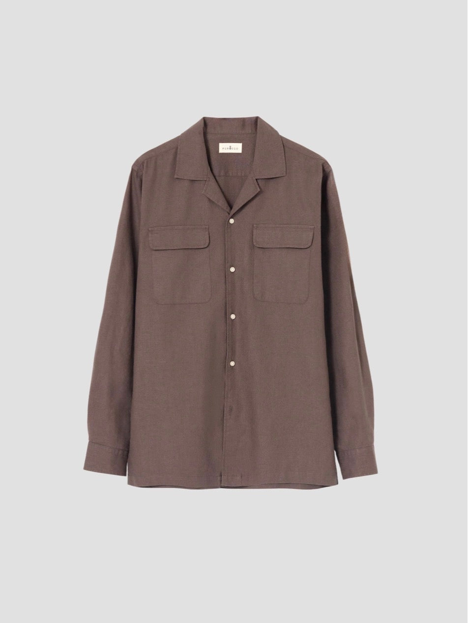 CAMISA SET LINO MARRÓN CHOCOLATE PUROEGO