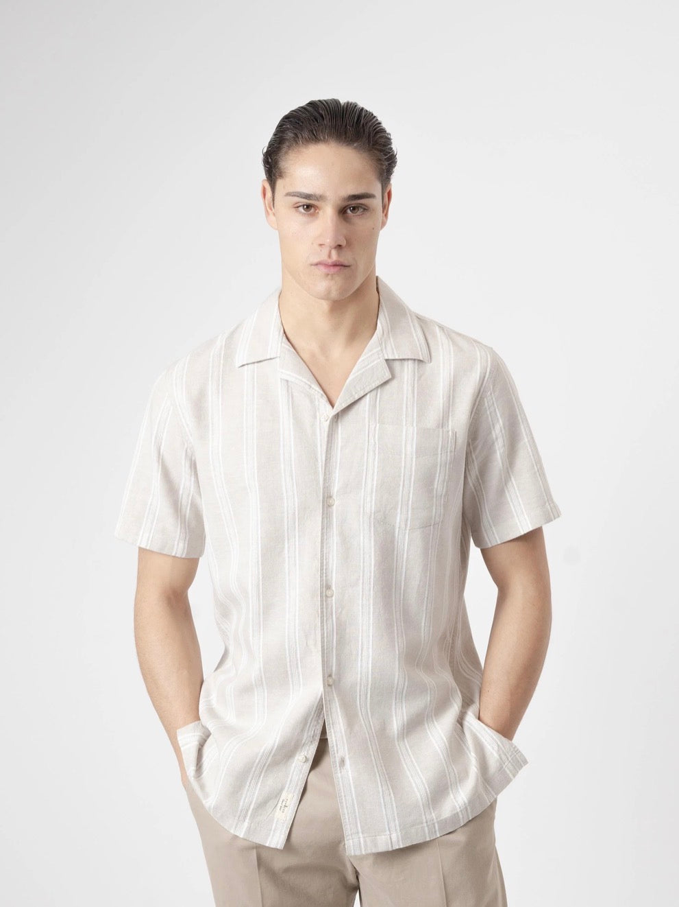 CAMISA RAYAS LINO PIEDRA PUROEGO
