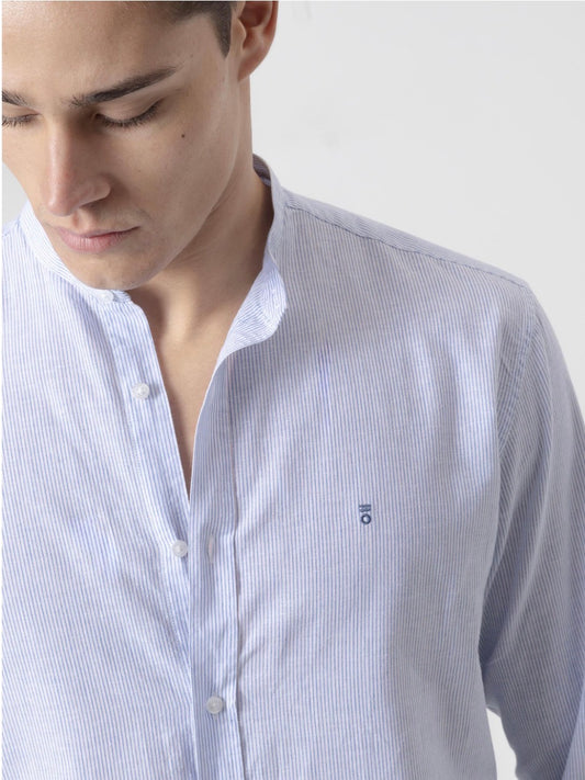 CAMISA MILRAYAS LINO CUELLO MAO AZUL PUROEGO