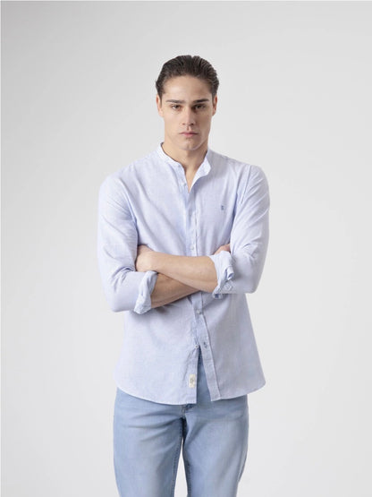 CAMISA MILRAYAS LINO CUELLO MAO AZUL PUROEGO