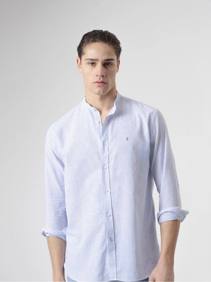 CAMISA MILRAYAS LINO CUELLO MAO AZUL PUROEGO