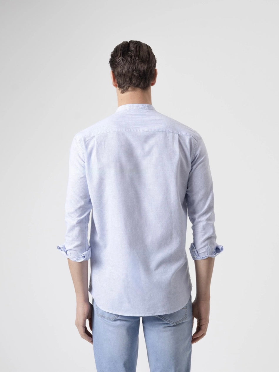 CAMISA MILRAYAS LINO CUELLO MAO AZUL PUROEGO