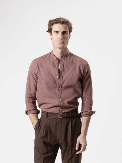 CAMISA CUELLO MAO LINO CHOCOLATE PUROEGO