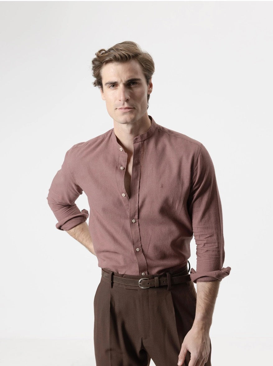 CAMISA CUELLO MAO LINO CHOCOLATE PUROEGO