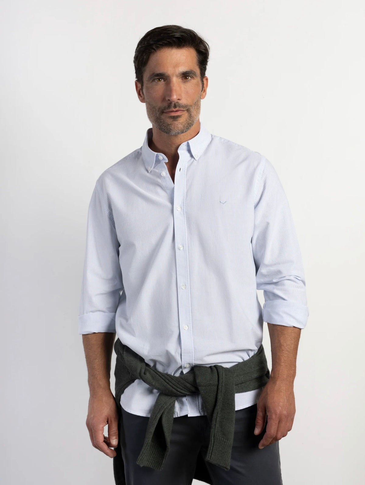 BOSTON CAMISA OXFORD REGULAR FIT RAYAS CELESTE
