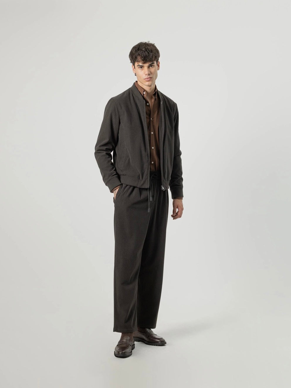 PUROEGO PANTALÓN PANA WIDE FIT CINTURA ELÁSTICA MARRÓN