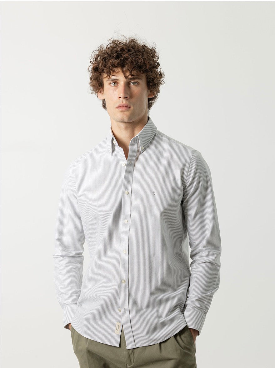 PUROEGO CAMISA OXFORD ALGODÓN MIL RAYAS KAKI